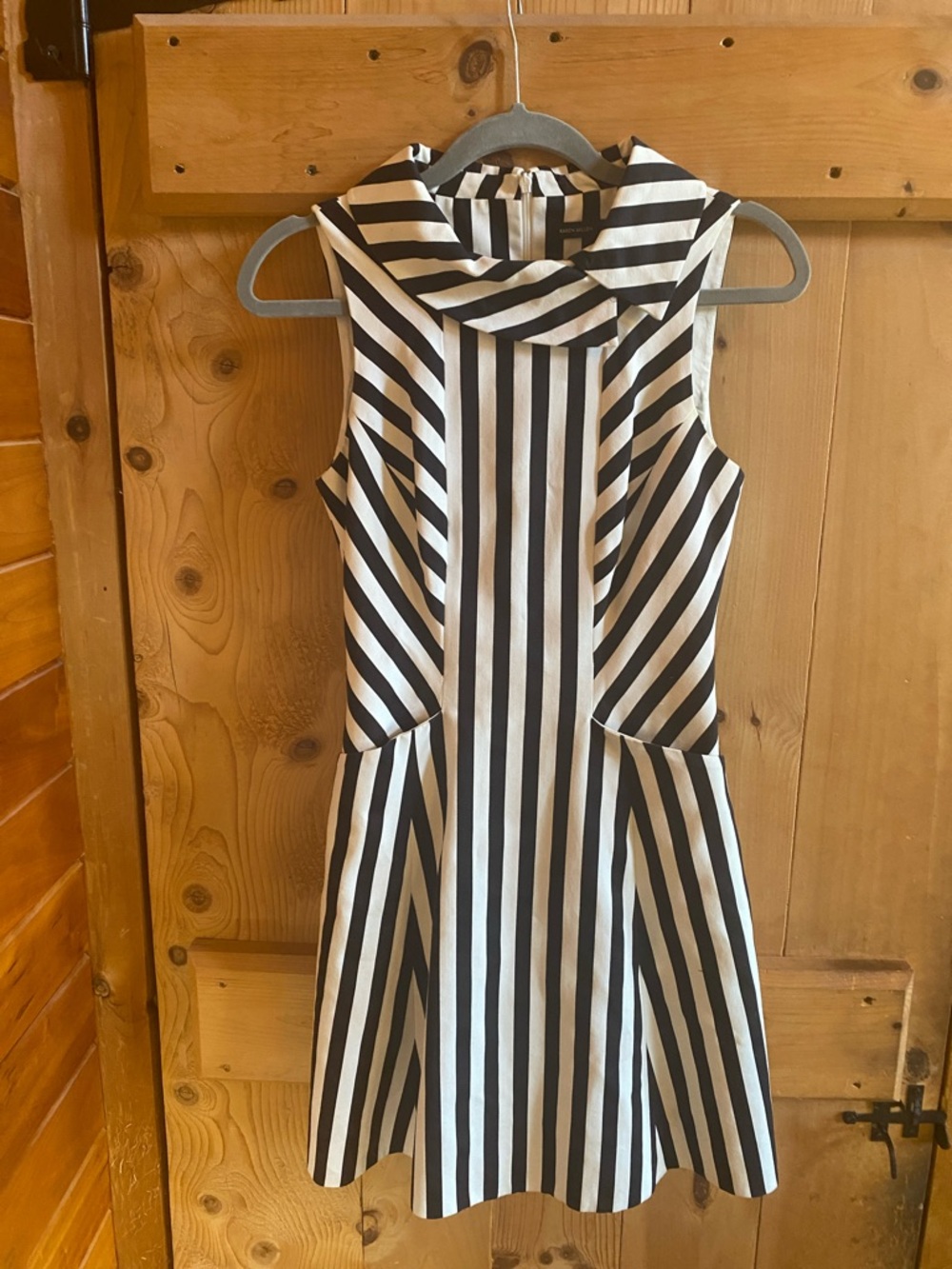 Karen Millen DX016 A15W Vertical Stripe Cowl Skater Dress Sz 0/2